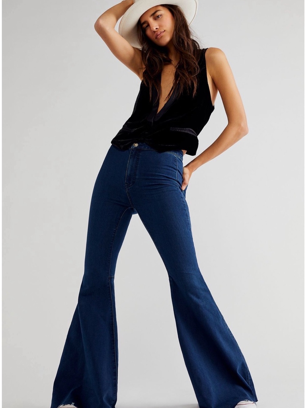 Free People Just Float On Dark Blue High-Rise Flare Jeans